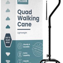 PELEGON Quad Cane (300 Lb) - Adjustable Walking Cane With A Large 4 Pronged Base For Extra Balance & Stability, Walking Canes For Seniors, Walking Can