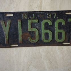 Antique License Plate 1937 New Jersey 