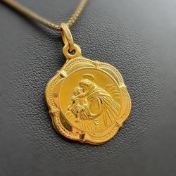 Jewelry 18k hollow yellow gold Mary and Jesus religious Pendant charm