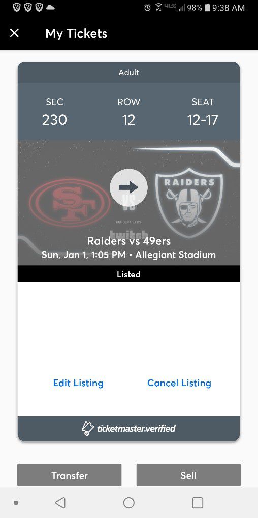 49ers Vs Raiders!! New Year's Day!! 1/1/23 - 3 Tickets