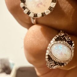 2 Australian Opal Sterling Silver Rings Size 6 & 5 For Price Of 1 Get Two 😜