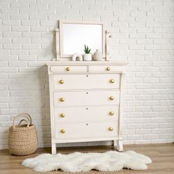 Refinished Vintage Dresser in Off-White with Tilt Mirror