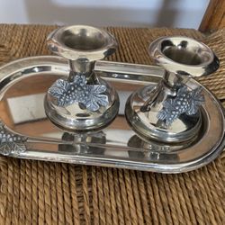Candle Holders with tray silver 