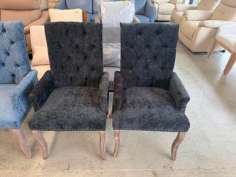 Mid Century Chenille Dining Chairs Set of 2,Upholstered Tufted Kitchen Side Chairs with Armrests and Solid Wood Frame & Legs