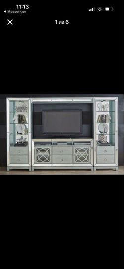 Mirrored Entertainment Center Wall Unit
