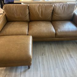 Living Spaces leather Ian Couch Plus Ottoman 
