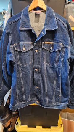 Vintage Men's Pure Playaz Dark Wash Denim Trucker Jacket, Size Large