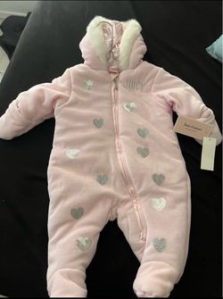 Juicy Couture Baby Girl Chunky Plush Sherpa Pram Light Pink & Hearts Sz 3-6 Mo