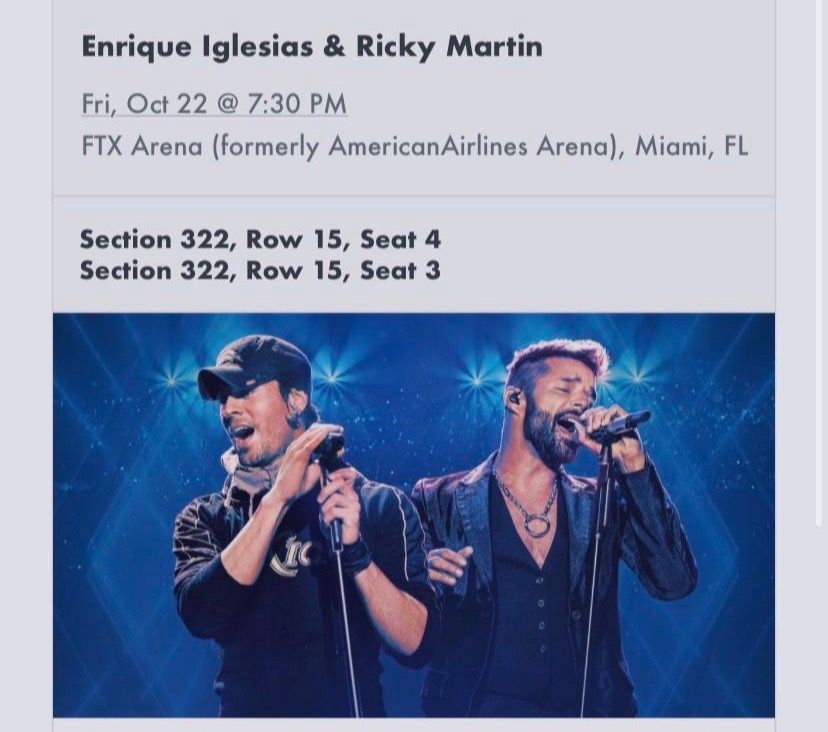 Tickets  De Enrique Iglesias Y Ricky Martin