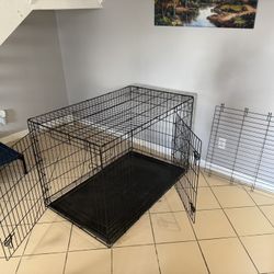 Foldable Metal Wire Dog Crate with Tray, Double Door and Divider 48 x 30 x 32.5 in, Black 