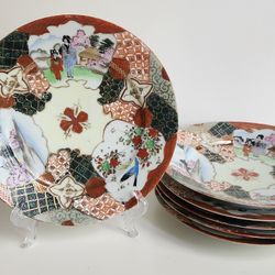 6 Kutani Satsuma Handpainted Decorative Plates Cabinet Plates