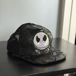 Black Nightmare Before Christmas trucker hat with holographic Jack Skellington