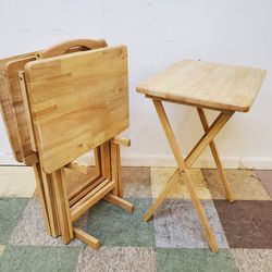 5 Piece Wooden TV Snack Tray Table Set With Stand - 4 Tables