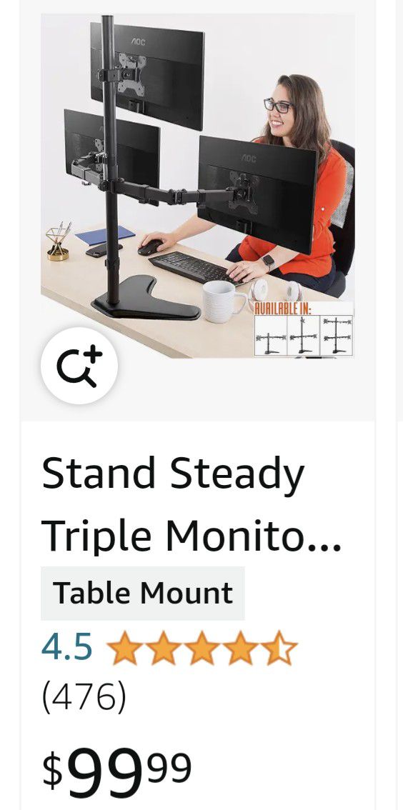Triple Monitor Stand With Table Top Base New