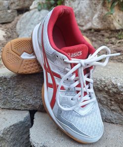 Fabulous Womens 7.5 Asics Gel Rocket 9 Indoor Court Sneakers White/Classic Red