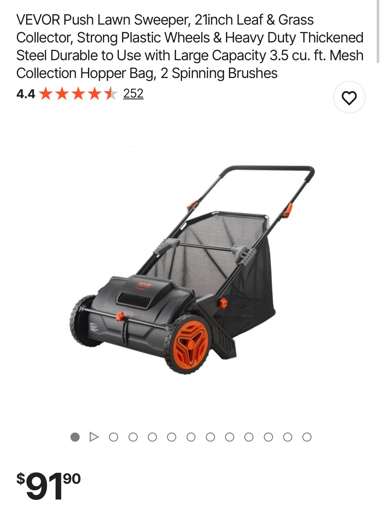 VEVOR Push Lawn Sweeper, 21inch