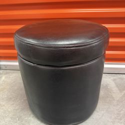 Round Black Faux Leather Storage Ottoman Footstool w/ Removable Lid ~16” Diameter
