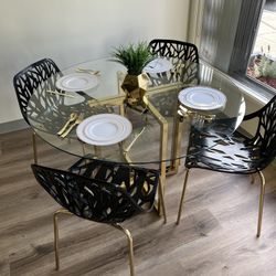 Black Gold Modern Glass Dining Set 