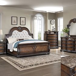 Bedroom Ser 4 Pc Coffee Brown Finish, New Especial Price 