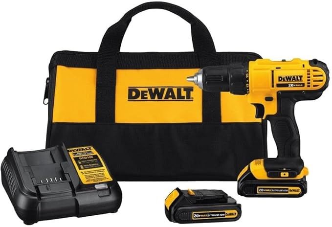DEWALT 20V Max Cordless Drill/Driver Kit, 2 Batteries, Charger, masonry drill bit set Included