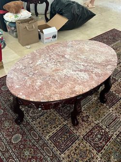 Wood and stone coffee table and two end tables