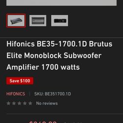 Hifonics Be 35 1700.1 Bass Amplifier Car Audio