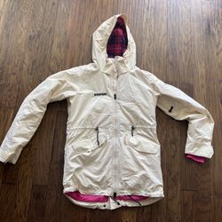 Woman’s Cream White B by Burton Hooded Snowboard Jacket Size Medium 