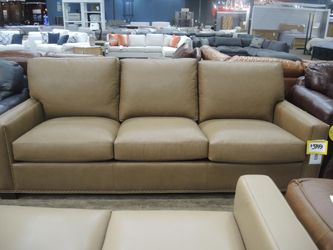 Hancock and Moore Colorado Camel Leather Track-Arm Sofa with Nailhead Trim