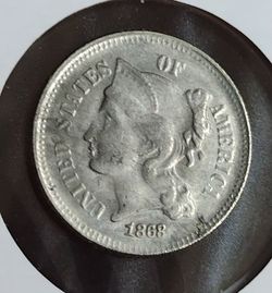 UNCIRCULATED NICKEL 1868 III CENT'S
 U.S. LIBERTY COIN HIGH GRADE 
***
