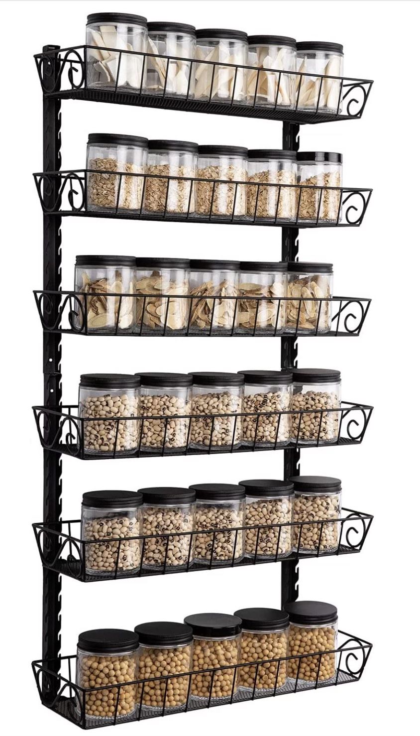 SWOMMOLY Adjustable Wall Mount Spice Rack, 6-Tier Organizer, Black