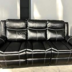 Manual 2 Pc Black Sofa And Loveseat Recliners 