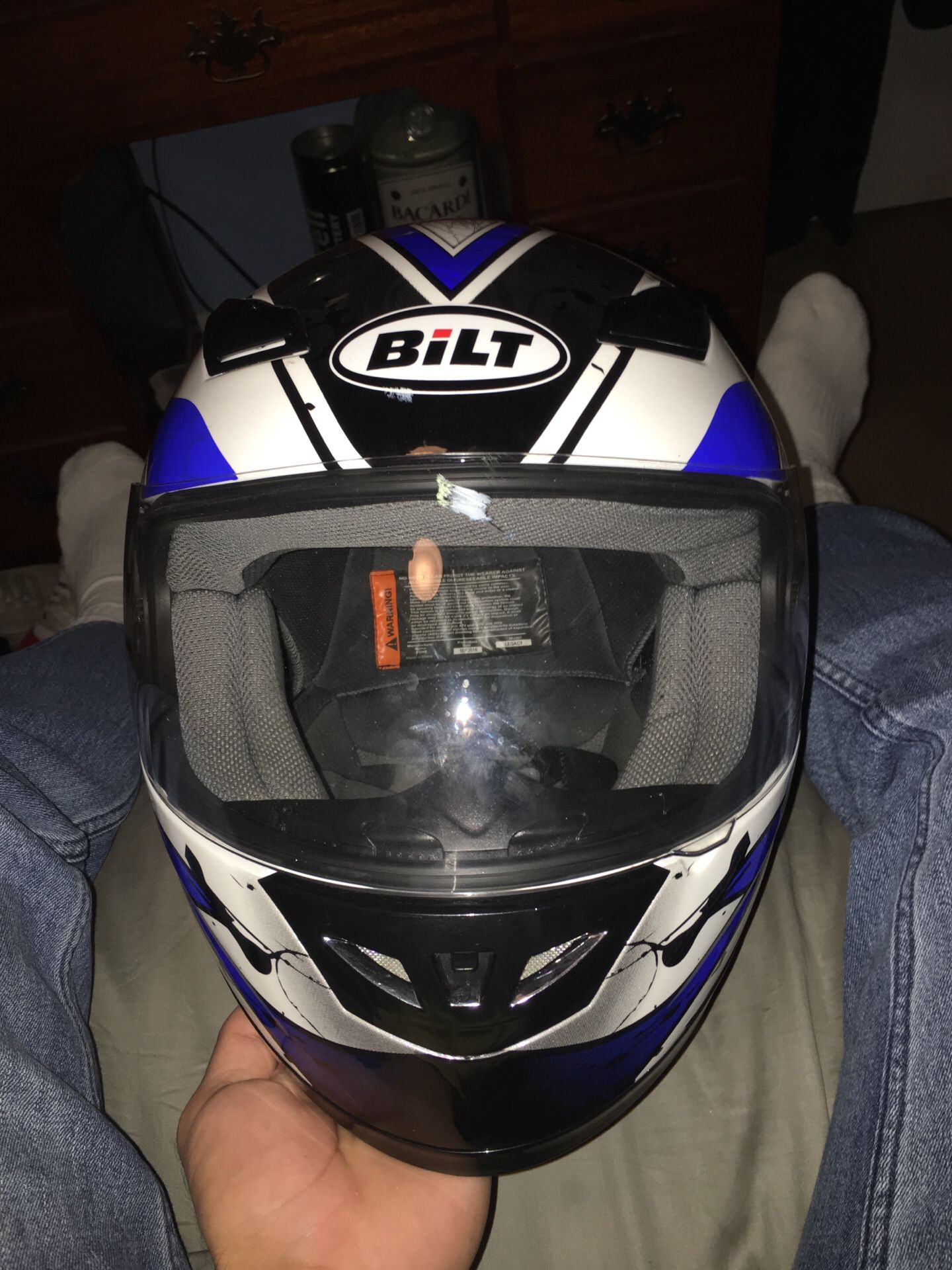 Motorcycle helmet for sale, XL, put it on while you ride.