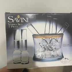 Savini Crystal Vodka Set 7 Piece W Ice Bucket