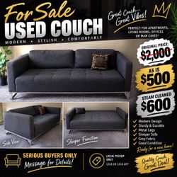 MODANI Modern Grey Fabric Sleeper Sofa with Metal Legs