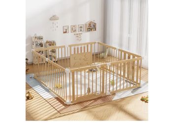 Wooden Baby Playpen with Child Safety Lock, 64"64" Large Playpen for Babies and Toddlers, Indoor Play Pen for Kids Activity Center, Portable Natural W