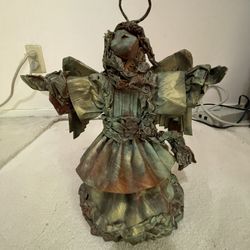 Artisan Made Paper Mache Angel Christmas Tree Topper In Gold And Green