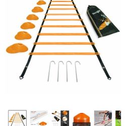 Yes4All Ultimate Combo Agility Ladder Training (Orange) Set – Speed Agility Ladder Orange 12 Adjustable Rungs, 12 Agility Cones & 4 Steel Stakes - Inc