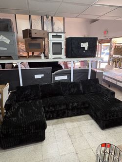 118” inches long black corduroy sectional