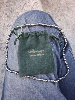 Magnetic Hematite Therapy Bead Necklace with Morinaga Velvet Bag