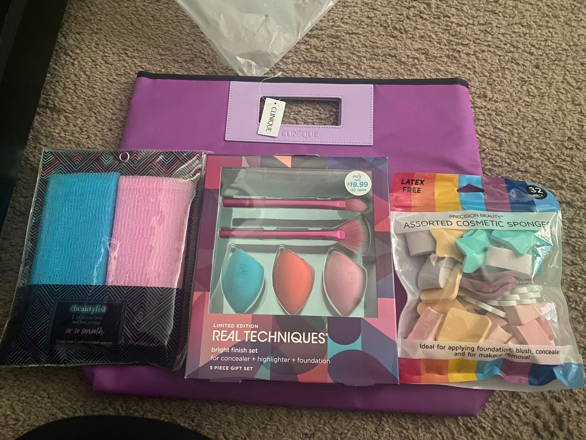 Clinique Bag And Make Up Sponges And Brushes