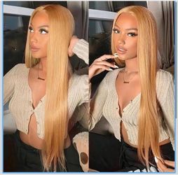 🔥Brand new 🔥 26 inch golden color 13X4 HD Lace Frontal,Straight,180% Density,Glueless,Pre Plucked with Baby Hair,Colored gold-27