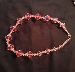 Pink glass crystal bead choker necklace