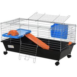 35"L Small Pet Cage w Food Dish, Water Bottle, Platform, Ramp~NEW~ Black~Sm Rabbit, Guinea Pig..⁶