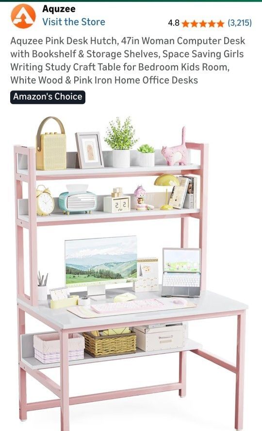 Brand New Pink 47in Computer Desk With Hutch