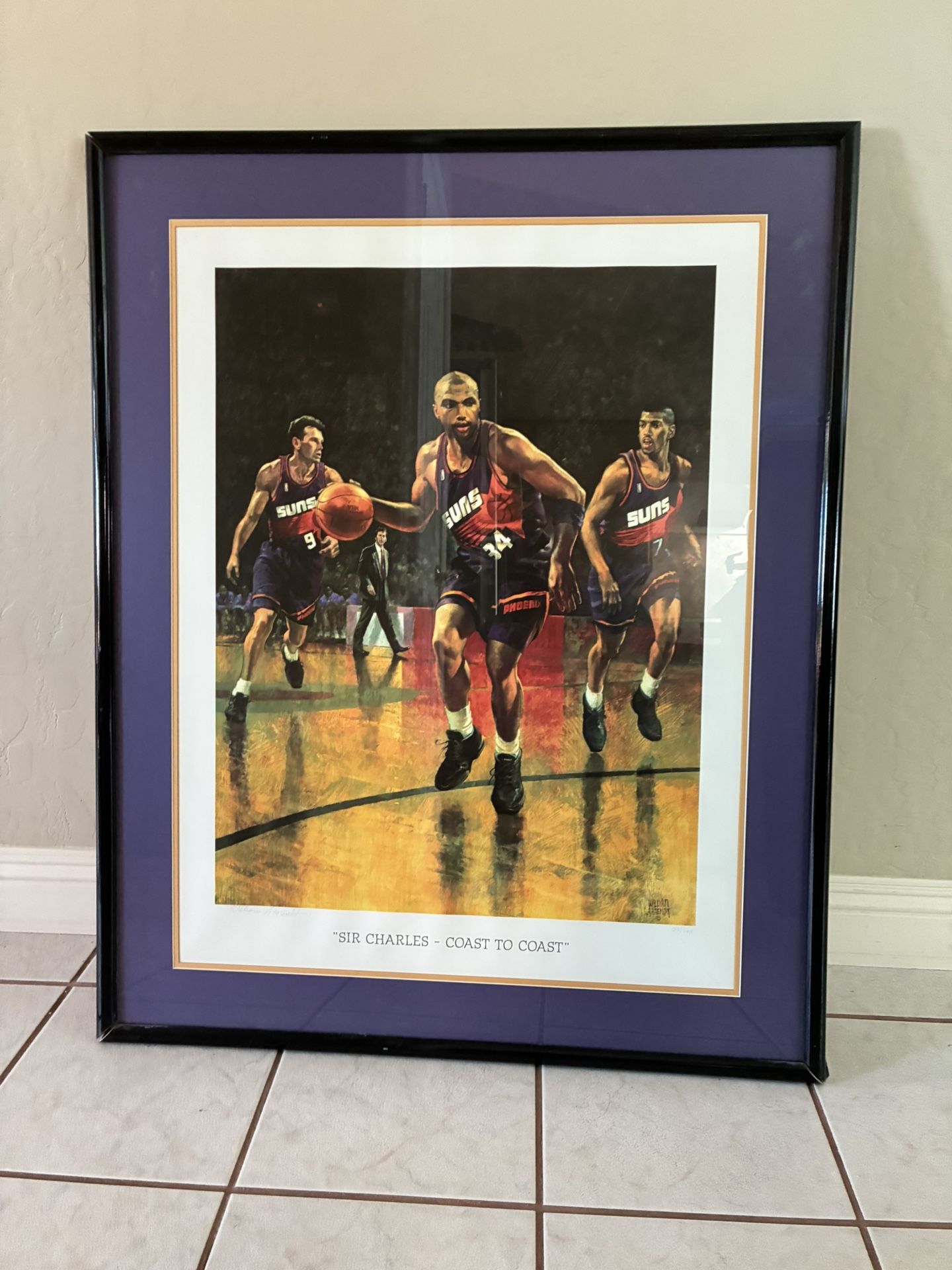PHOENIX SUNS / SIR CHARLES BARKLEY Large Lithograph Print. 32x40. Signed.