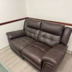 Leather Reclining Sofa + Table 