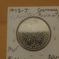 1973 J Germany 5 Mark Copernicus Anniversary  Silver 