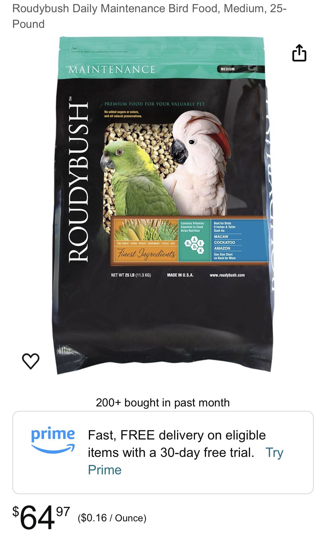Roudybush Daily Maintenance Bird Food, Medium, 25-Pound