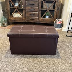 FRESH HOME BROWN ELEMENTS FAUX LEATHER COLLASIBLE OTTOMAN AND STORAGE