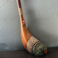 Vintage Handmade Wooden Fish Head Vase Decanter. Approx. 19” Tall. Pre Owned.